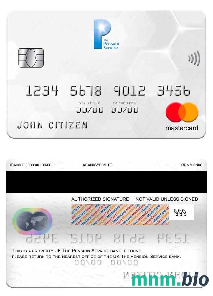 UK The Pension Service bank przykład karty mastercard w formacie PSD